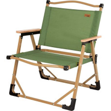 AKTIVE sulankstoma stovyklavimo kėdė, Glamping, žalia, apsauga nuo pakreipimo, 47 x 45 x 62 cm, keliamoji galia 110 kg, poliesterio audinys, plieninis rėmas, mediniai porankiai, sulankstomos kėdės (63067)