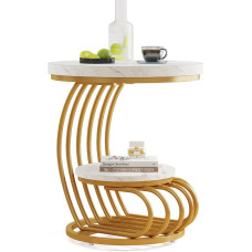 LITTLE TREE Auksinis apvalus šoninis staliukas 2 pakopų šoninis staliukas su laikymo skyriumi Modernus marmuro efekto naktinis staliukas Akcento staliukas su metaliniu rėmu gyvenamajame kambaryje Miegamasis