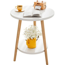 Šoninis staliukas 2 pakopų baltas apvalus kavos staliukas Skersmuo 38 x 55 cm Šiuolaikinis gyvenamasis kambarys Miegamasis Lengvai surenkamas Minimalistinis stilius