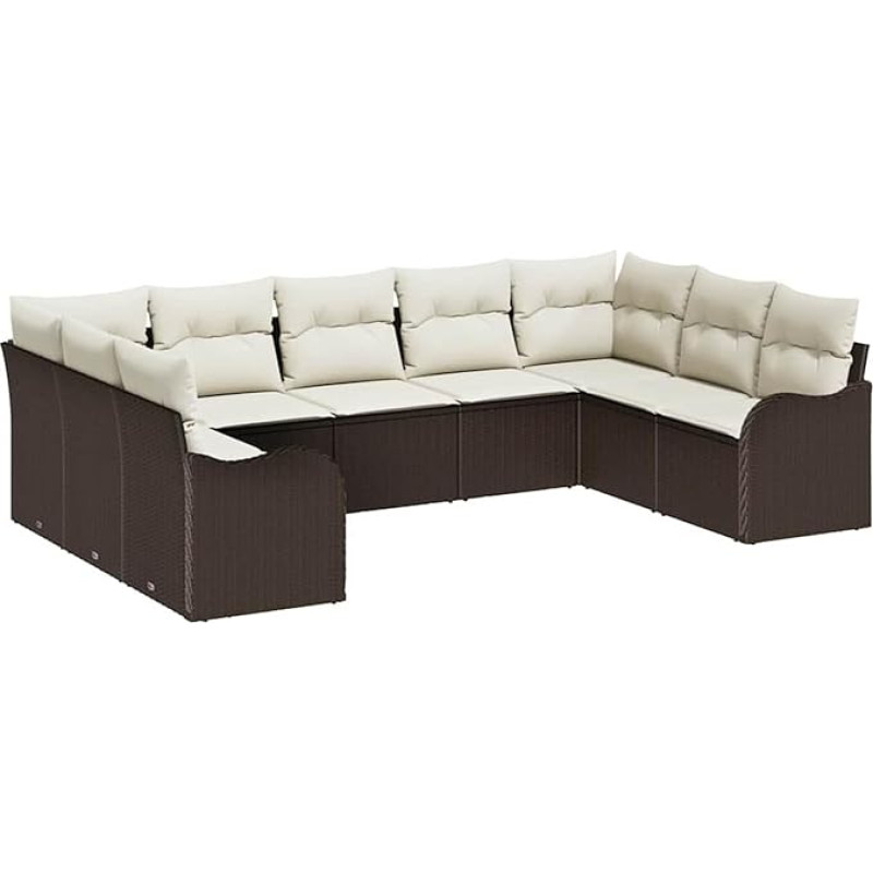 9 Teiliges Garten Sofa Set mit Kissen Braun Poly Rattan, 2-Sitzer Garten Sofa mit Stauraum & Kissen Braun Poly Rattan Gartenlounge Modelis3354527