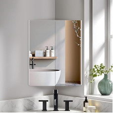 Kampinės vonios kambario spintelės su veidrodžiu, 2 durų medinė sieninė spintelė su HD veidrodžiu, balta vonios kambario kampinė spintelė su saugykla, 45 x 60 cm