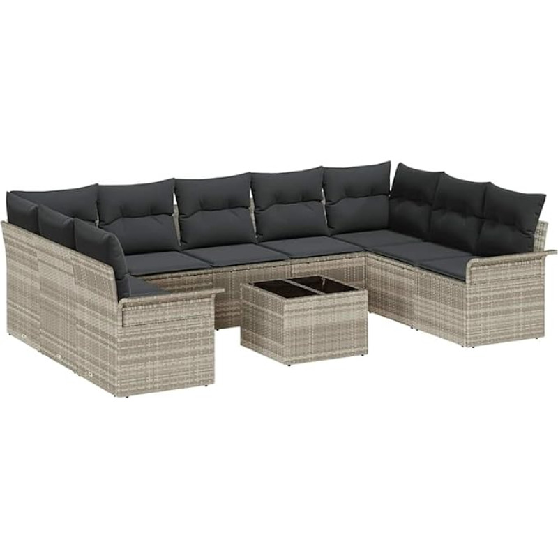 10-teiliges Garten-Sofa-Set mit Kissen Grau Poly Rattan, 2-Sitzer-Garten-Sofa mit Stauraum & Kissen Hellgrau Poly Rattan Gartenlounge Model3354201