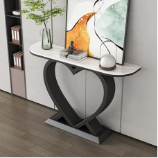 Zeitgenössischer Halbmond-Konsolentisch Mit Herzförmigem Sockel Und Antiker Oberfläche, Konsolen-Sofatisch, Nordischer Eingangs-/Verandatisch, Langer Tisch Für Das,Black-47