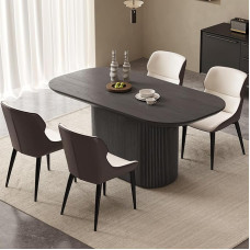 160 cm Black Oval Dining Table with 4 Chairs, Modern Dining Room Table and Chair Set, High Temperature and Wear Resistant Dainty Table with Chair Set for Dining Room, Kitchen