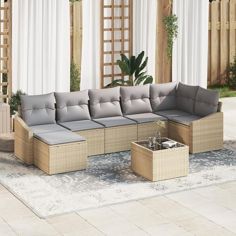 8-teiliges Garten Sofa Set mit Kissen Schwarz Poly Rattan Gartenlounge Modelis3346820