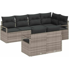 7-teiliges Garten-Sofa-Set mit Kissen Hellgrau Poly Rattan Gartenlounge Model3355091