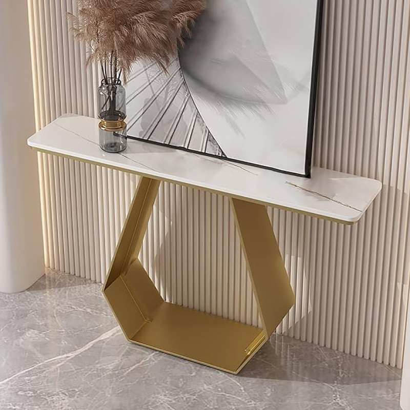 FQMYLTYN Konsolentisch für Flur und Eingangsbereich, Moderner Konsolentisch mit Metallgestell, Sofatisch hinter der Couch für Wohnzimmer, Foyer, Büro (Gold, 100x30x80cm/39x12x31in)