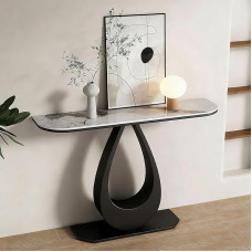 Moderner Schmaler Konsolentischmit Metallstreben, Sofatisch für Hinter Dem Sofa Beistelltisch für Wohnzimmer, Eingangsbereich, Foyer, Flur (Mixed Black, 39.4x11.8x31.5in)