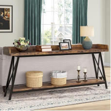 Tribesigns Console Table Behind the Couch, 180 cm Extra Long, Rustic Sofa Table in Industrial Style for the Living Room, Narrow Entrance Area, Long Bar Table, Brown