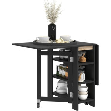 HOMCOM Folding Dining Table, Folding Kitchen Table with Wheels, Folding Wings, Shelves, up to 4 People, for Living Room, Small Space, 120 x 60 x 75 cm, Black