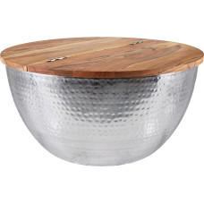 Riess Ambiente Orient Storage Handmade Coffee Table 60 cm Silver in Classic Hammered Design Acacia with Storage Space