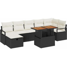 8-teiliges Garten-Sofa-Set mit Kissen Schwarz Poly Rattan, 2-Sitzer Garten-Sofa mit Kissen Schwarz Poly Rattan Gartenlounge Modelis3360002