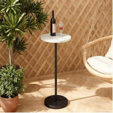 Gamtos marmuro gėrimų stalas, pjedestalo stalas, mažas apvalus šoninis stalas, Martini stalas gyvenamajame kambaryje, vonios kambaryje, mažoje erdvėje (juodas 1)