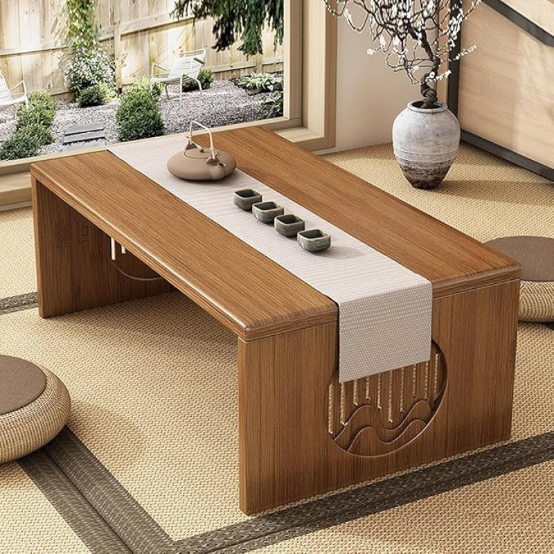 Japonų sulankstomas grindų stalas, bambuko meditacijos stalas, skirtas sėdėti ant grindų, nešiojamas arbatos stalas gyvenamajame kambaryje, valgomajame, namų apdailai