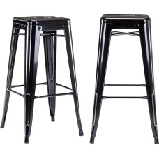 Duhome Bar Stools Iron Bar Chairs Set of 2, Seat Height 76 cm Counter Stool, Stackable Metal Bistro Stool with Footrest, Black