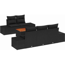 6-teiliges Garten Sofa Set mit Kissen Schwarz Poly Rattan Akazie Gartenlounge Model3347898