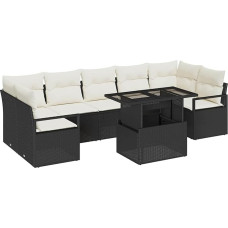 8-teiliges Garten-Sofa-Set mit Kissen schwarzes Poly-Rattan, 2-Sitzer Garten-Sofa mit Kissen schwarzes Poly-Rattan Gartenlounge Modelis3348773