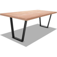 Valgomojo stalas pagamintas iš medžio ir metalo su trapecijos formos kojelėmis, 2 dydžių: 160 x 90 cm ir 220 x 100 cm, 4 spalvų: baltos, juodos, medžio, tikmedžio (160 x 90 cm, neutralus medis)