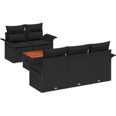 6-teiliges Garten-Sofa-Set mit Polstern Schwarz Poly-Rattan Akazie Gartenlounge Modelis3347268