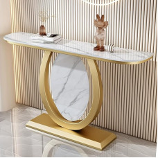 Schmaler Konsolentisch in Gold, moderner Sofatisch fürs Wohnzimmer, Eingangstisch aus Schiefer, Langer Akzenttisch, Foyertisch hinter der Couch - 100 cm