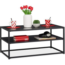 Relaxdays Square & Low Coffee Table with Shelf, MDF & Metal, Modern Living Room Table, HBT 42 x 90 x 50 cm, Black