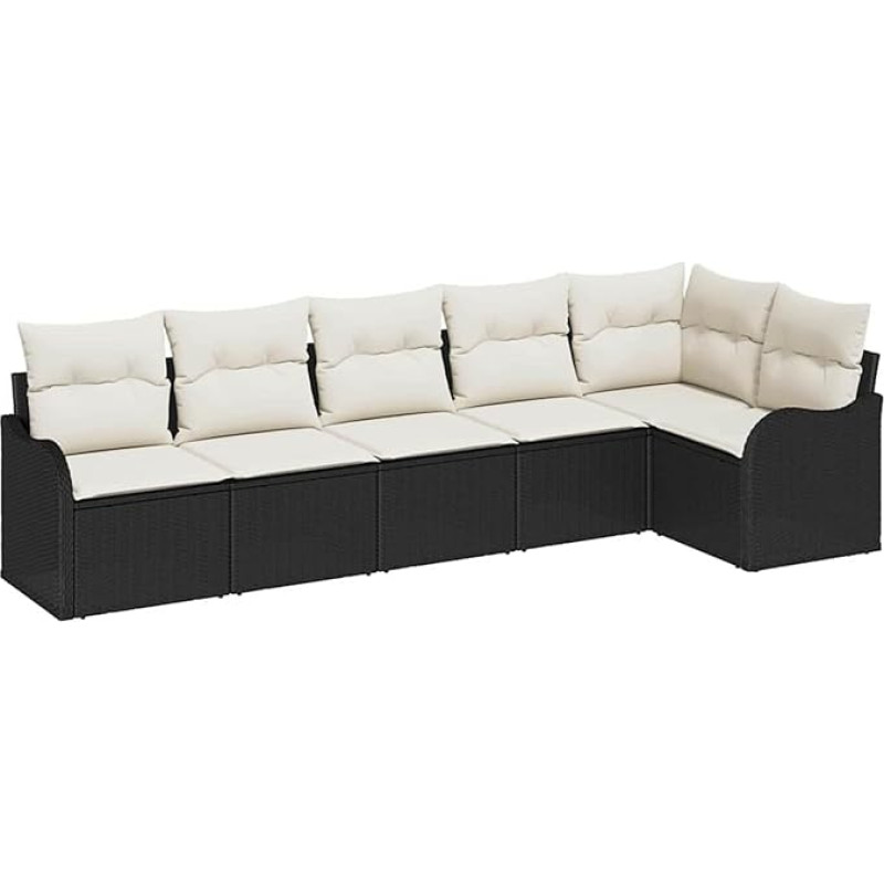 6-teiliges Garten Sofa Set mit Kissen schwarz Poly Rattan, 2-Sitzer Garten Sofa mit Stauraum & Kissen schwarz Poly Rattan Gartenlounge Modelis3354386