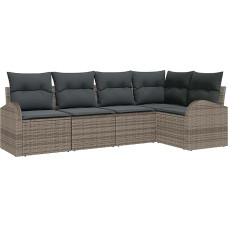 5-teiliges Garten-Sofa-Set mit Kissen Grau Poly Rattan, 2-Sitzer Garten-Sofa mit Stauraum & Kissen Grau Poly Rattan Gartenlounge Modelis3354708