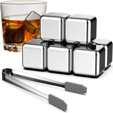 Eiswürfel Aus Edelstahl,GeeRic 8 Stück Wiederverwendbare Eiswürfel Mit + Clips, Lebensmittelqualität Whiskystein Schnelle Kühlung, Für Whisky, Wein, Getränkesaft oder Limonade