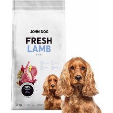 JOHN DOG Premium sausas ėdalas šunims Fresh - sausas ėdalas šunims be grūdų, 80 % mėsos - sausas ėdalas šunims su ėriena - pagamintas iš natūralių ingredientų - suaugusiems šunims 12 kg