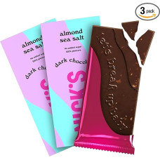 NICKS Tamsusis šokoladas su migdolais ir jūros druska, be pridėtinio cukraus, be glitimo, mažai angliavandenių, be palmių aliejaus, veganiški Keto juodojo šokolado batonėliai (3 x 75 g)