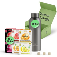 waterdrop® Starter Set - 600 ml Drinking Bottle with Flavour Including 18 Sugar-Free Drops - Gift for Women - Tasting Package with Water Bottle & Drops - Stainless Steel Drinking Bottle Suitable for