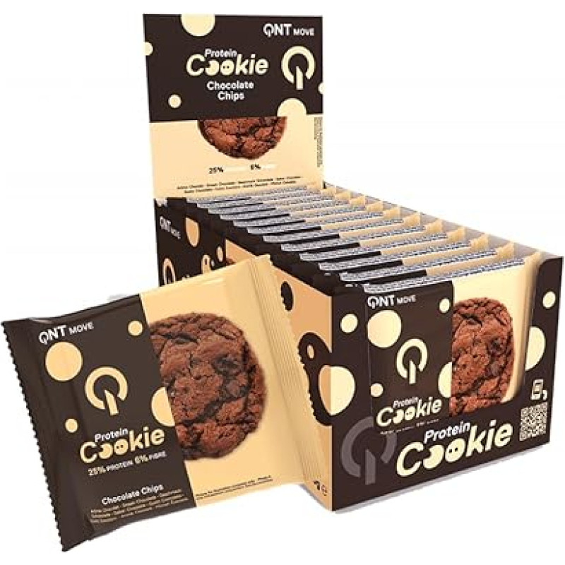 QNT baltyminiai sausainiai (12 x 60 g) su šokolado drožlėmis