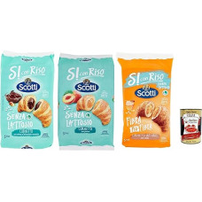 Riso Scotti, Si con Riso Cornetti Test Pack, kruasanai be laktozės su lazdyno riešutų kremu, persikų įdaru ir viso grūdo sviestu, saldūs užkandžiai be laktozės, 3 x 240 g + Italian Gourmet Polpa 400 g