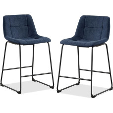 Furniture of America Veradis Modern Bentwood valgomojo kėdės, stalviršio aukštis, šenilinis audinys, baro kėdės su atlošu ir metaliniu rėmu, paminkštintos sėdynės virtuvėje ir svetainėje, mėlynos spalvos, 88.9