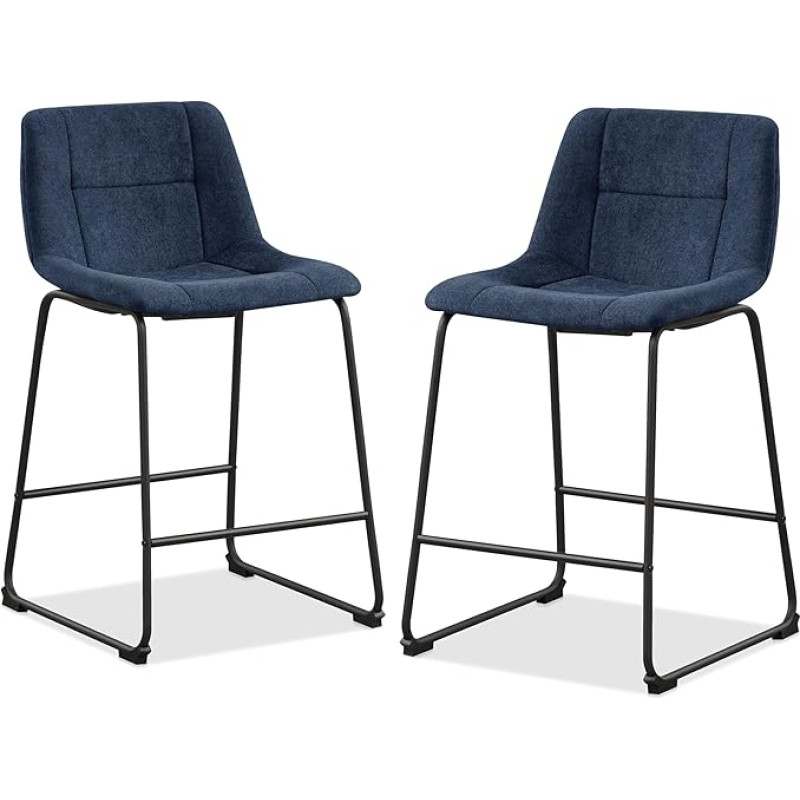 Furniture of America Veradis Modern Bentwood valgomojo kėdės, stalviršio aukštis, šenilinis audinys, baro kėdės su atlošu ir metaliniu rėmu, paminkštintos sėdynės virtuvėje ir svetainėje, mėlynos spalvos, 88.9