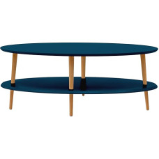 RAGABA OVO žemas kavos staliukas su lentyna, 110 cm pločio x 70 cm gylio, lengvai surenkamas, FSC mediena, benzino mėlyna