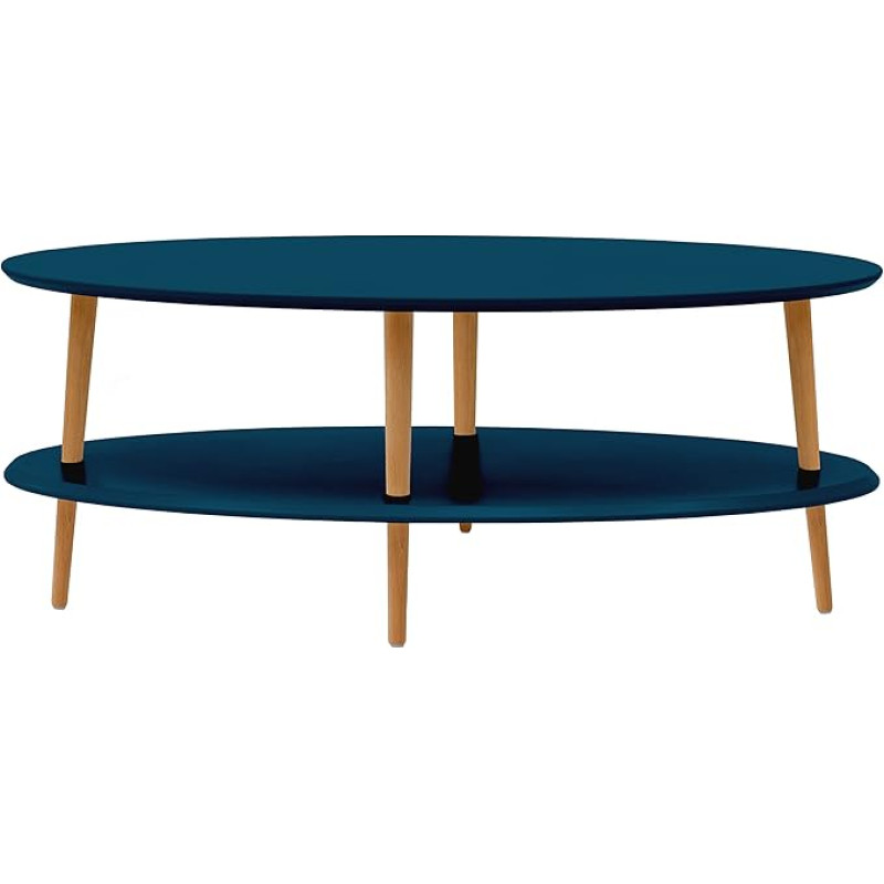 RAGABA OVO žemas kavos staliukas su lentyna, 110 cm pločio x 70 cm gylio, lengvai surenkamas, FSC mediena, benzino mėlyna