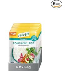 reis-fit Express Poké Bowl Rice 6 x 250 g, Vegan & Gluten Free, Delicious Rice for the Microwave with Rice Vinegar, Sushi Rice, Ready in 1 Minute