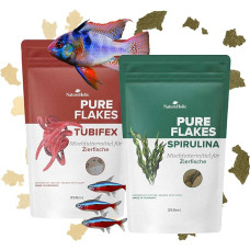 NatureHolic Fish Food Flakes Package Aquarium Fish Food Varied & Delicious Gentle Made & Easy to Digest for Small and Large Fish 2 x 250 ml