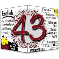 Schlump-Chili Endlich 43 - juokinga aštri gimtadienio dovana. Originali 43-ojo gimtadienio dovanos idėja vyrams ir moterims