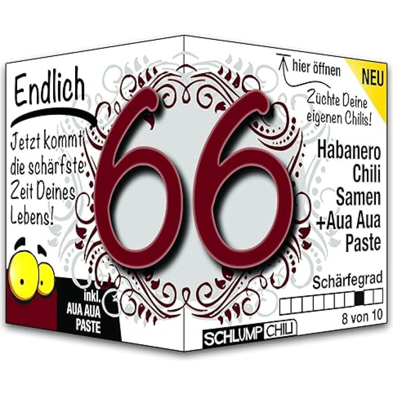 Schlump-Chili Endlich 66 - juokinga aštri gimtadienio dovana. Originali dovanos idėja 66-ojo gimtadienio proga vyrams ir moterims
