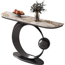 Generisch Schwarzer, moderner Konsolentisch im Steinplatten-Design mit Ablageflächen, leicht zu reinigen, idealus Wohnzimmer, Flur und Schlafzimmer - 120 x 30 x 80 cm