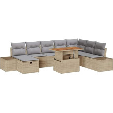 9-teiliges Garten Sofaset mit Kissen Beige Poly-Rattan Gartenlounge Modelis3360067