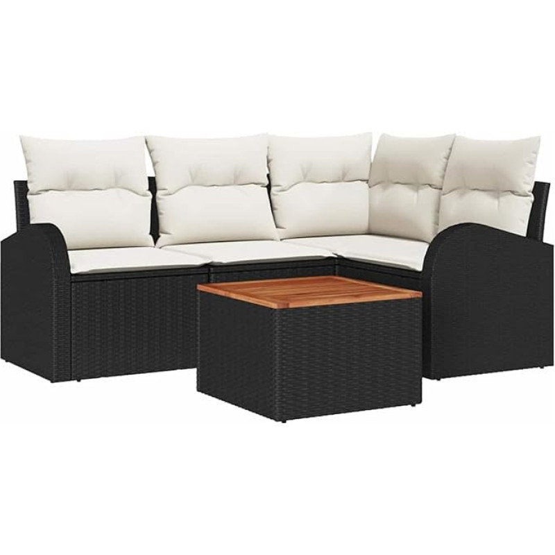 5-teiliges Garten-Sofaset mit Kissen Schwarzes Poly-Rattan Akazie, 2-Sitzer Garten-Sofa mit Stauraum & Kissen Schwarzes Poly-Rattan Gartenlounge Modelis3356241