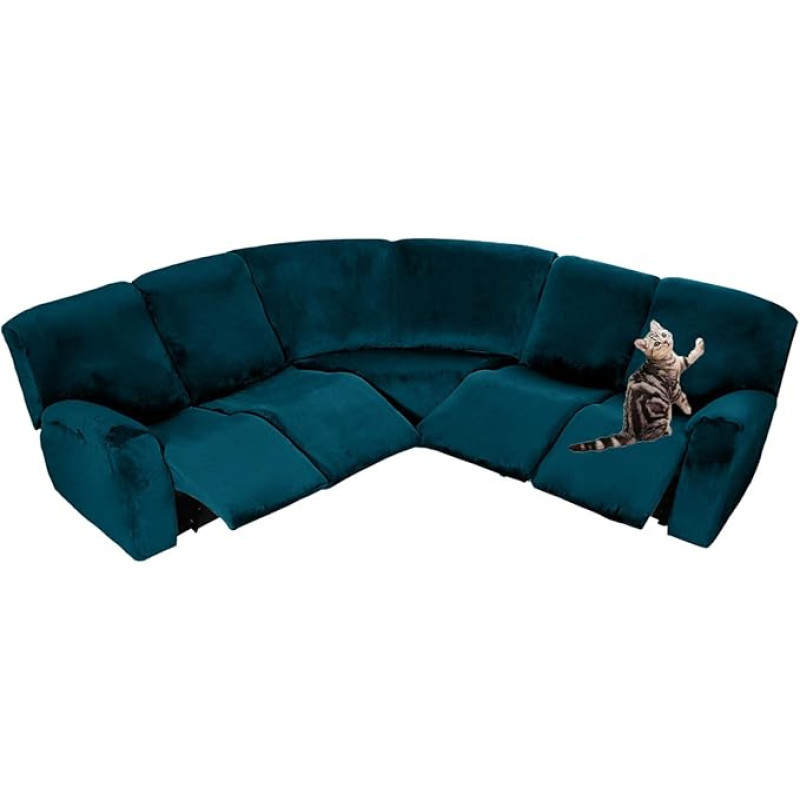 7-teiliges L-förmiges Sofabezug-Set, Samt-Stretch-Möbelschutz Mit Rutschfester Unterseite(Aqua Blue)