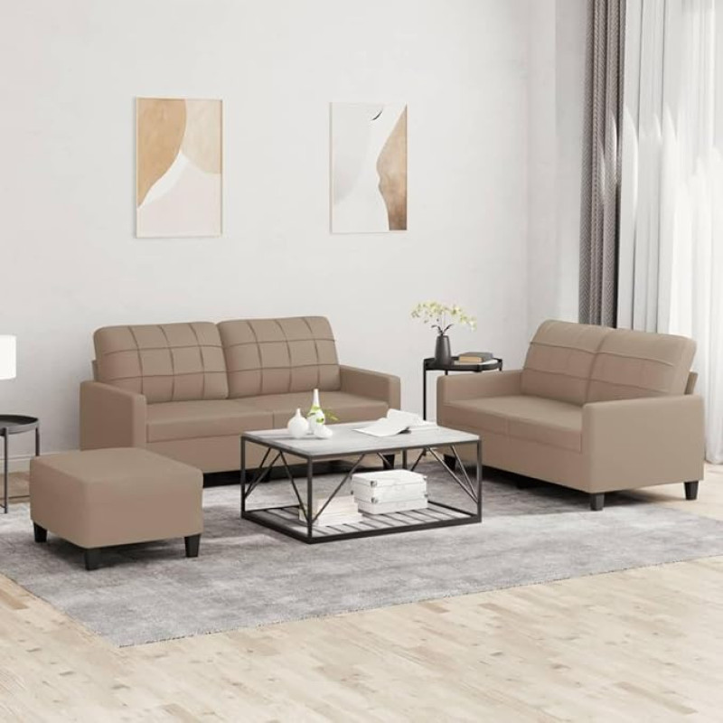 3-TLG. Sofagarnitur mit Kissen Sofa Wohnzimmer Sitzgruppe Wohnzimmer Sofos komplektas Sofas FüR Wohnzimmer Cappuccino-Braun Kunstledererer - 3201367
