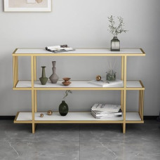 Konsolentisch mit Metallrahmen, schmaler Eingangstisch für das Wohnzimmer, bodenstehender Sofatisch für die Sofaseite, das Büro, das Bett (Gold 2.100 cm)