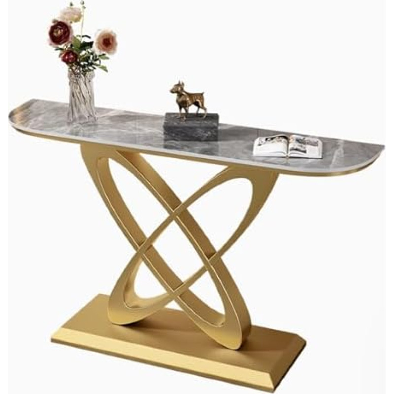 Konsolentisch, Sofatisch, schmaler Eingangstisch, Langer Couchtisch, moderner Akzenttisch, Flurtisch aus Schiefer, Foyertisch für Eingang, Wohnzimmer (Gold-A, 59 Zoll/150 cm)