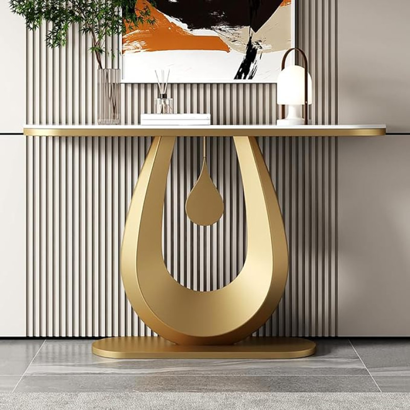 Moderner Konsolentisch im Industriestil, stilvoller Eingangstisch für den Flur, Akzenttisch mit Metallrahmen für Wohnzimmer, Schlafzimmer, Büro - Gold-Finish (100 x 30 cm)