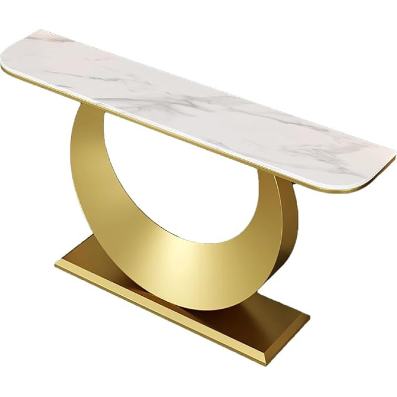 Šiuolaikinis geometrinis įėjimo stalas, 43,3 colių konsolinis sofos stalas prieškambariui ir svetainei, elegantiškas aukso ir baltos spalvos dizainas, stilingas namų dekoro akcentas, puikiai tinka prieškambario apdailai